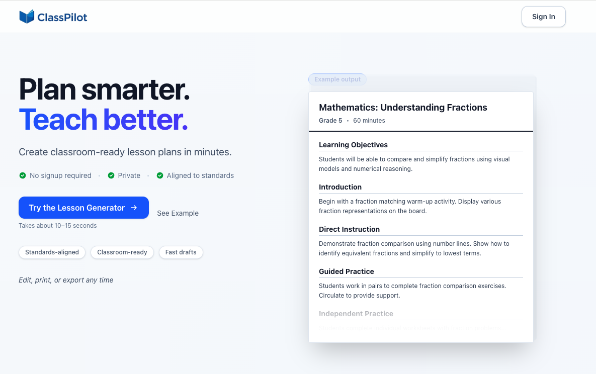 ClassPilot lesson planning